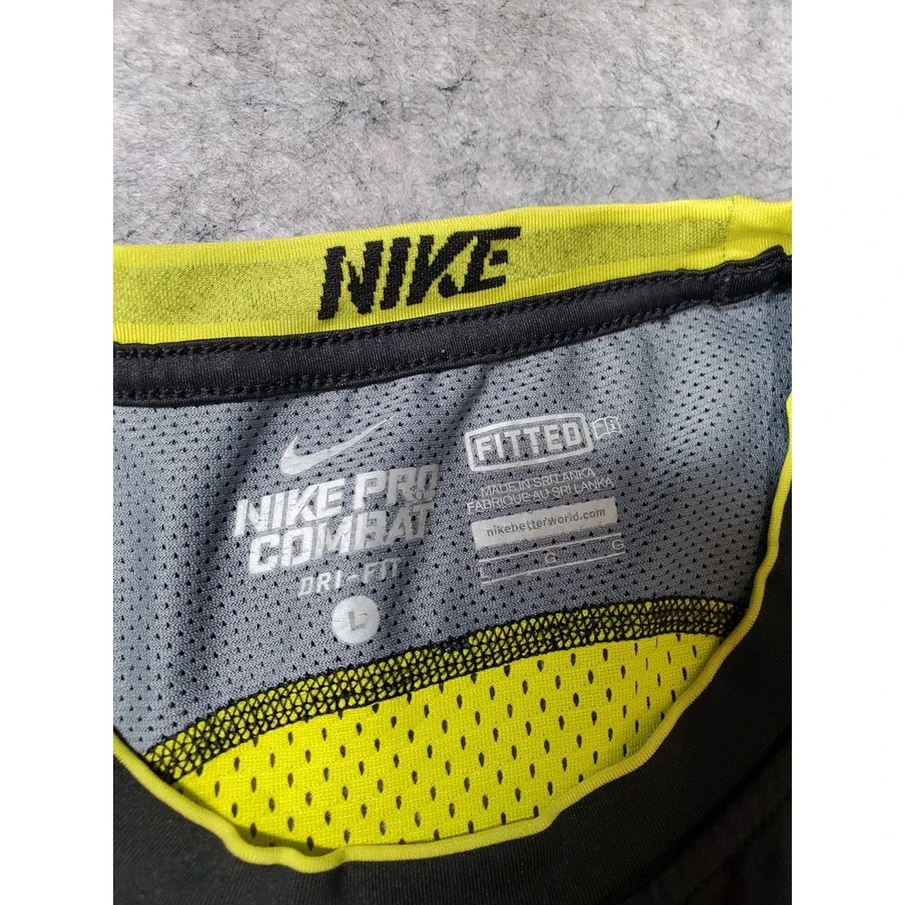 Nike Tank Top Mens L Grey Volt Yellow Stretch Pro Combat Dri-Fit 485172-013